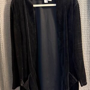 Black Velvet Open-Front Blazer Jacket for Women